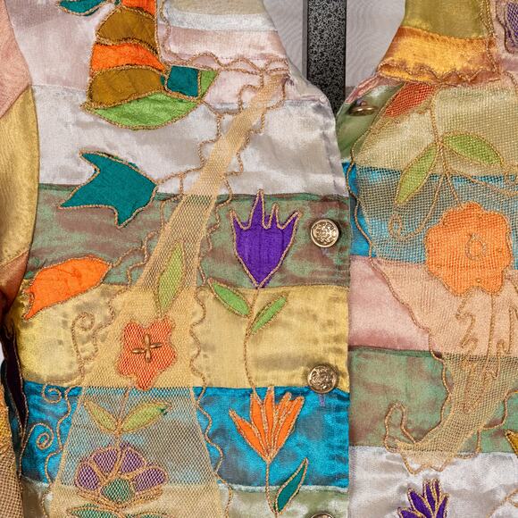 Sandy Starkman Mixed Media Floral Patchwork Art to Wear Jacket Women's SZ MEDIUM - Picture 3 of 11